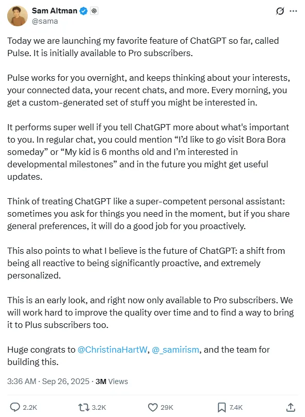 Application ChatGPT Pulse