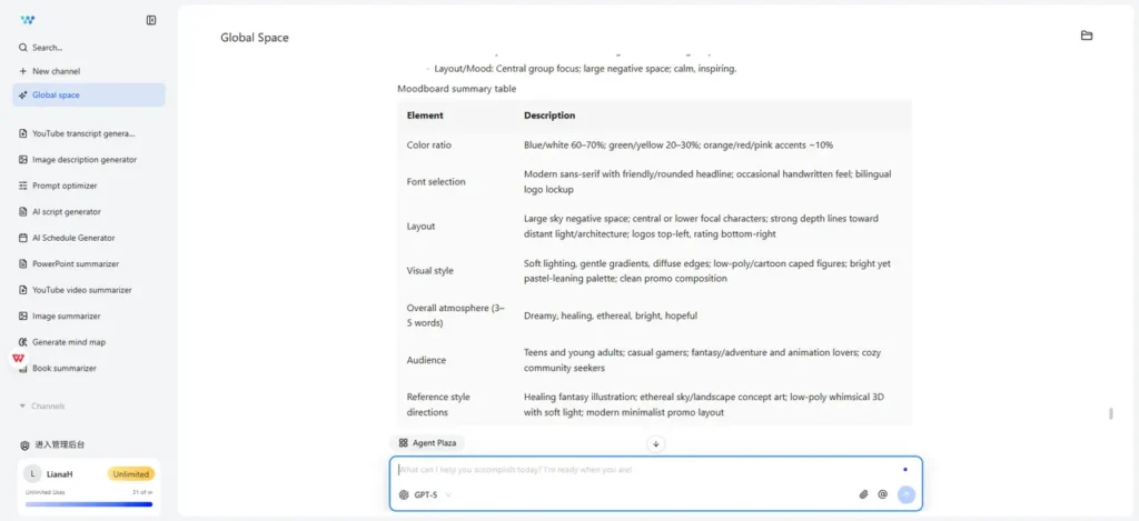 Resume el texto de una imagen y genera paneles de inspiración de diseño creativos usando IA.